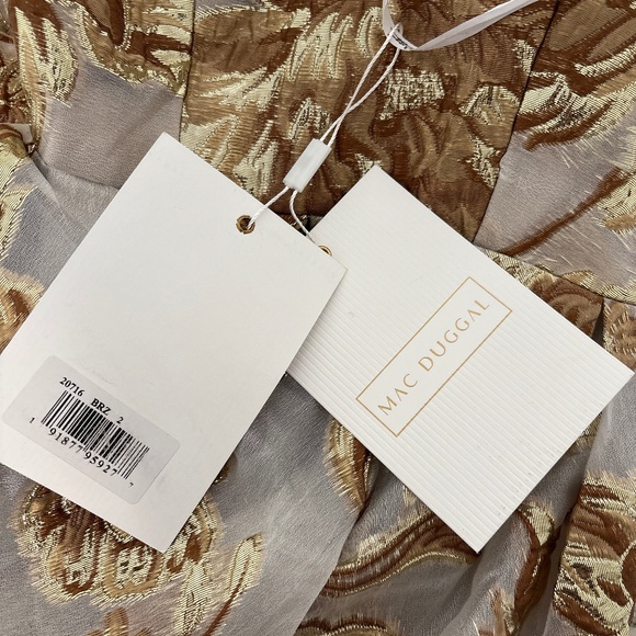 NWT | Mac Duggal Strapless Brocade Fit And Flare Midi Ivory Bronze Dress #20716 - Picture 5 of 7